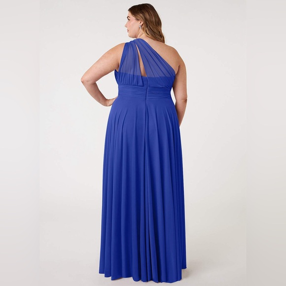 Azazie Charlize A-Line One Shoulder Mesh Floor-Length Dress Royal Blue - Picture 3 of 8